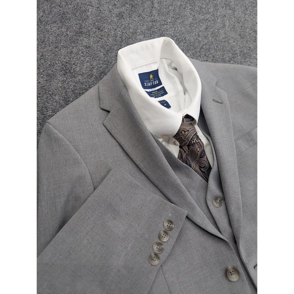 Egara Blazer Vest Set Jacket Men 35 Short Gray Stretch Waistcoat Suit Skinny Fit